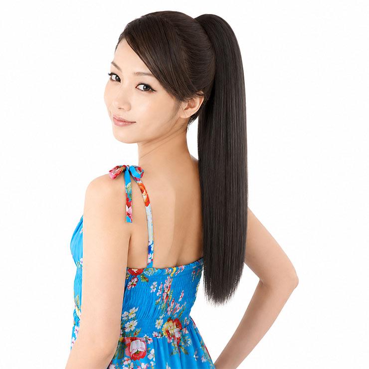 ｍサイズ　　ウィッグ付き バンス クリップ ストレートポニーテールウィッグ ロング WIG エクステ