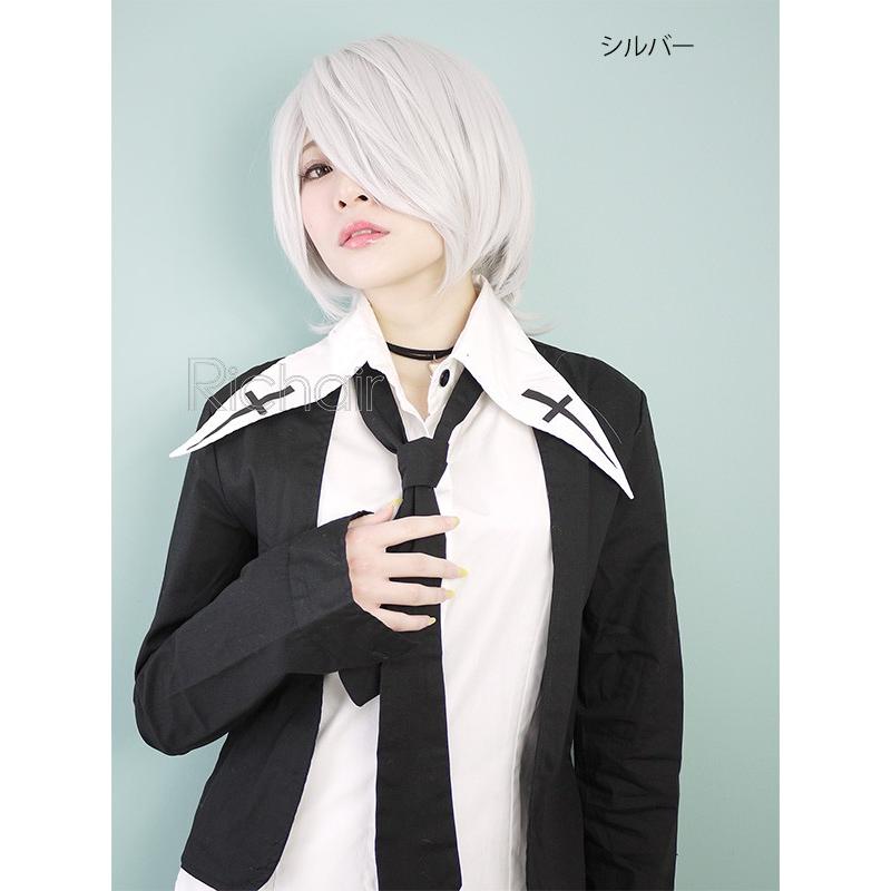 コスプレ ショートストレートウィッグ ダークブルーブラック シルバー