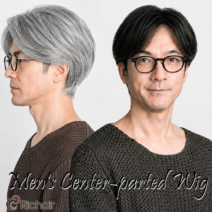 メンズフルウィッグ センター分けショートウィッグ（メンズ かつら
