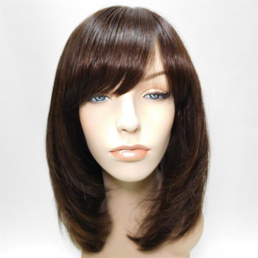 ストレートミディ レディースヘアケア ナチュラル ストレートミディ トップ30cm ブラウン 0303 薫 医療用かつら 風 人毛総手植えウィッグ 医療用かつら