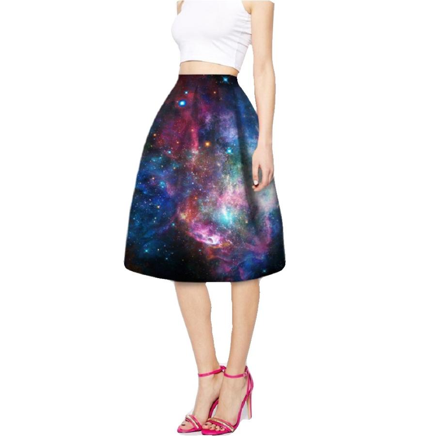コスモ 宇宙柄 プリント レディース スカート Aライン フレア