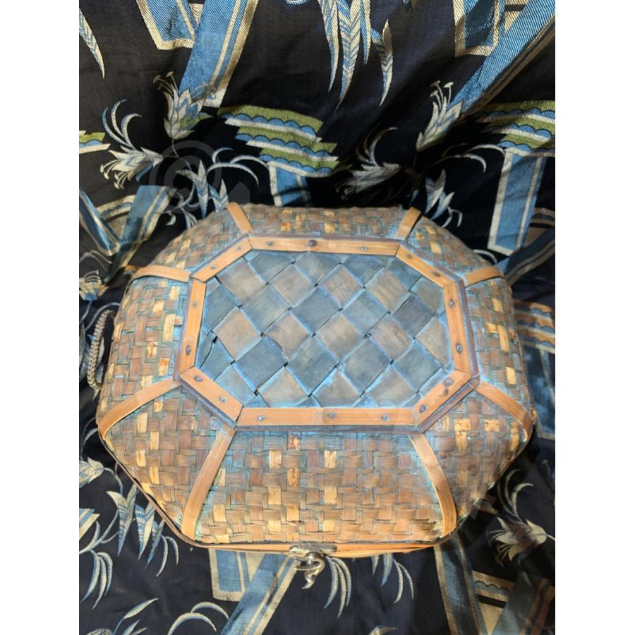 中古 竹籠 箱 変わり種 珍品 竹細工 民芸 民藝 珍しい 日章模様 網み 時代物 骨董 ビンテージ ヴィンテージ  アンティーク 1点物_5
