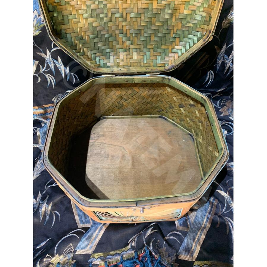 中古 竹籠 箱 変わり種 珍品 竹細工 民芸 民藝 珍しい 日章模様 網み 時代物 骨董 ビンテージ ヴィンテージ  アンティーク 1点物_6