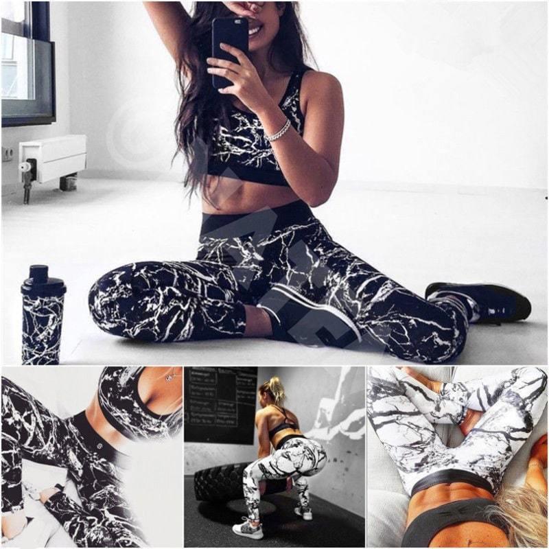 モノクロ モノトーン 幾何学 サイケデリック 柄 9分 レギンス ヨガ