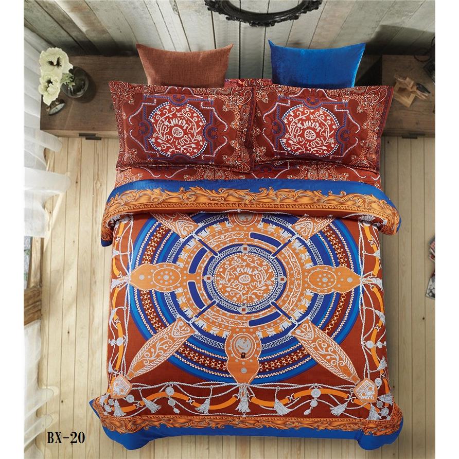 ダブル セミダブルサイズ 4点セット:フラットタイプ 幾何学 模様 布団