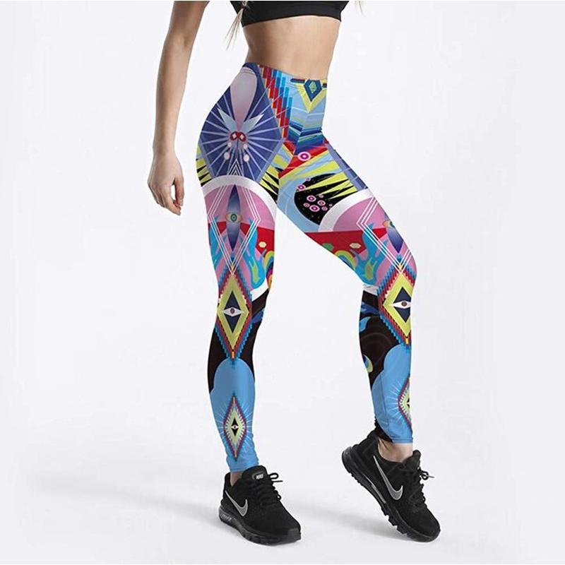 前衛的 色の洪水 瞑想 幾何学 サイケデリック 柄 9分 レギンス ヨガ