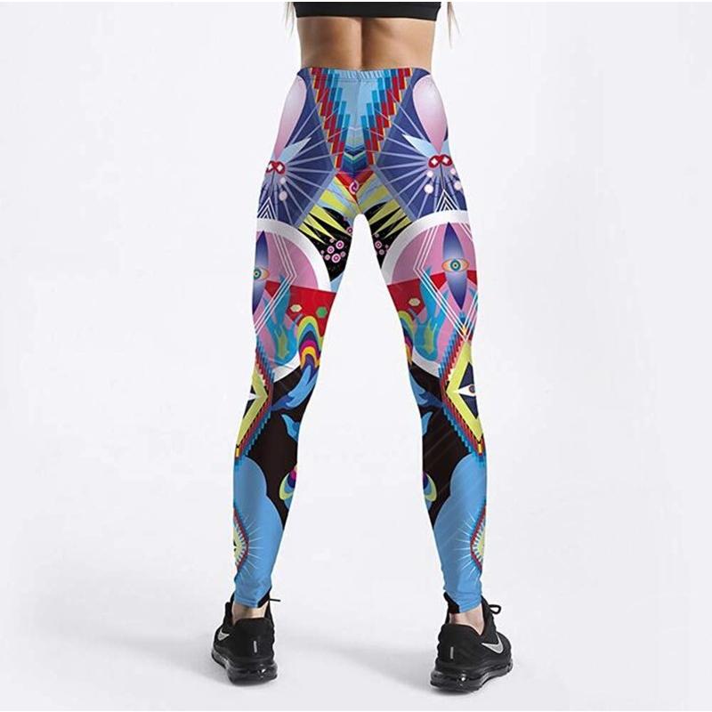 前衛的 色の洪水 瞑想 幾何学 サイケデリック 柄 9分 レギンス ヨガ