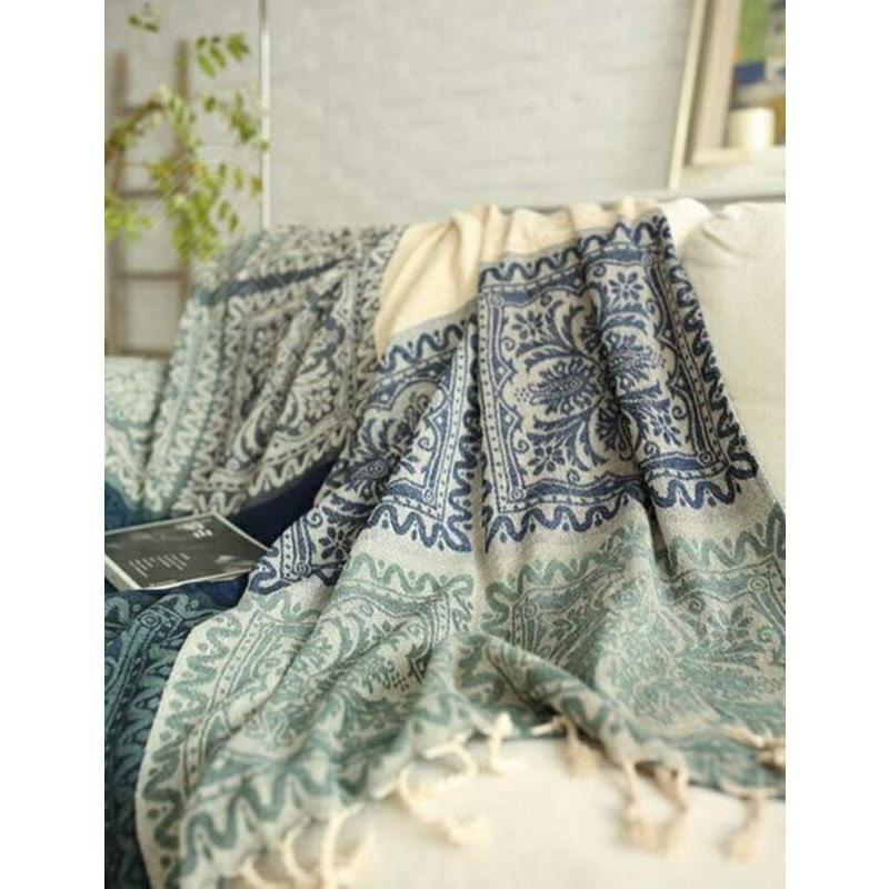 アンティーク柄 民族 ブランケット：150X190cm 大判 年中使用できる