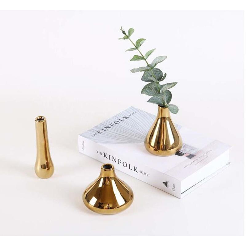 真鍮色 シャビー 金色 ゴールド 陶器 一輪挿し 3個セット フラワー