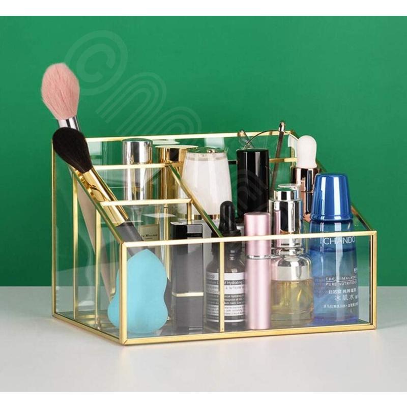 真鍮 多角ガラストレーペン立て 化粧筆 ペン立て ジュエリー収納