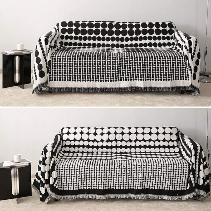 ブランケット モノクロ 黒白 モノトーン 水玉 モダンデザイン 年中使用