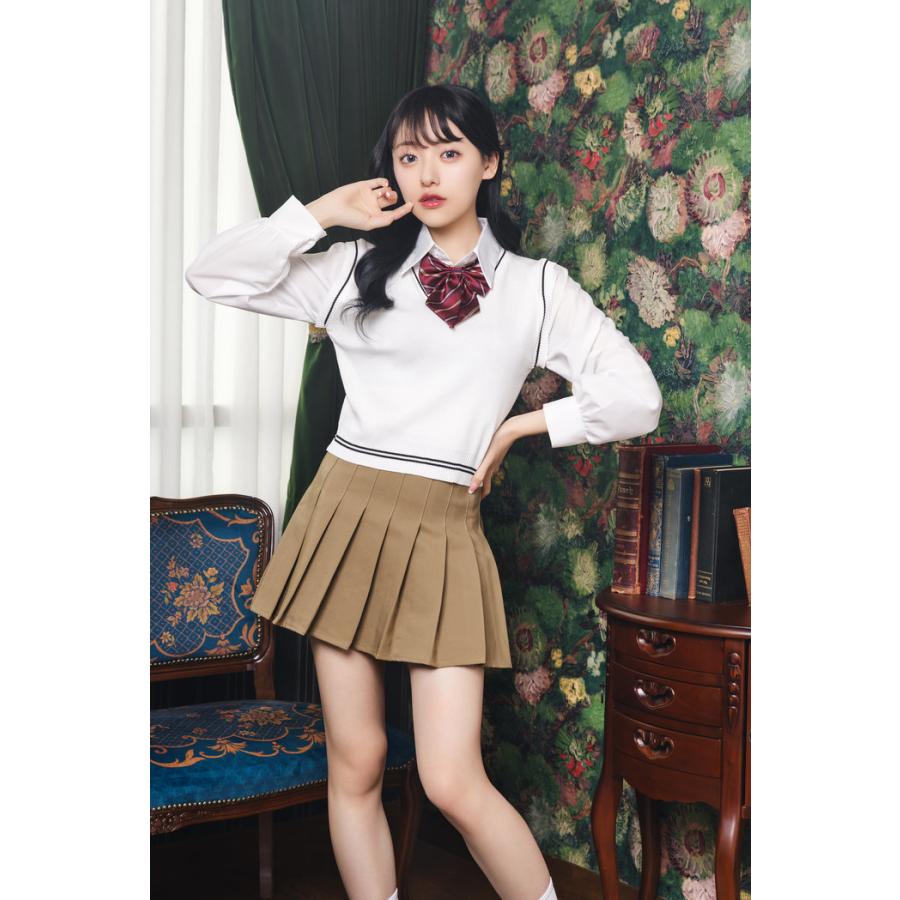 オルチャンセーラー ニットベスト ホワイト×モカ カワイイ韓国制服