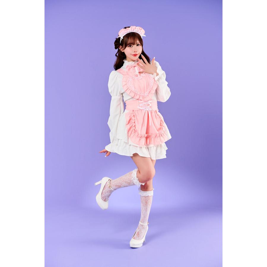 ディーラー様カーテンエプロンメイド服浅葱×ピンク CALULUさま MDD用 トッピングトップス メイドエプロン ピンク レディース コスチューム