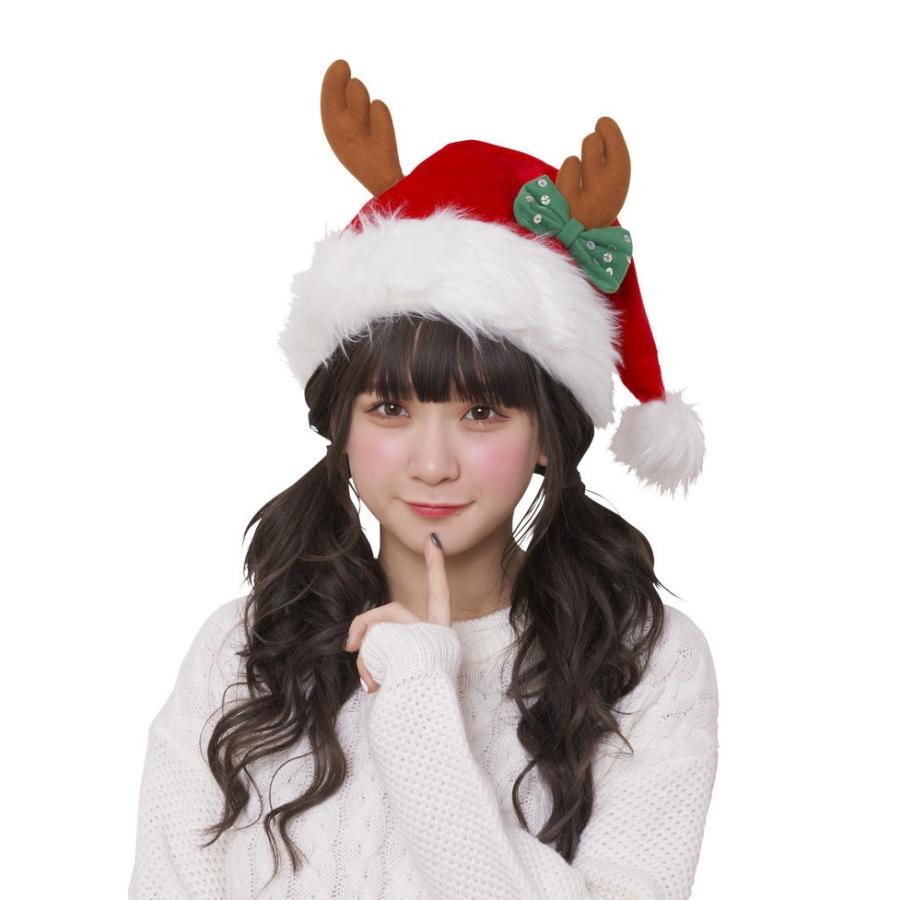 クリスマス コスプレ サンタ 帽子 アニマル 大人用 リボントナカイサンタ帽 クリスマス コスプレ サンタ 帽子 トナカイ おもしろ 安い サンタクロース｜wigland