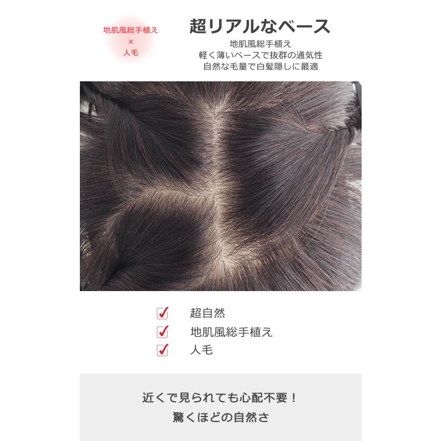 部分ウィッグ 全国カット 返品交換OK 大面積 10×12cm 自然 通気性 分け目自由 人毛 総手植え 白髪かくし 25cm 薄毛 トップカバー 頭頂部 私元気 BHADS1012-25の画像