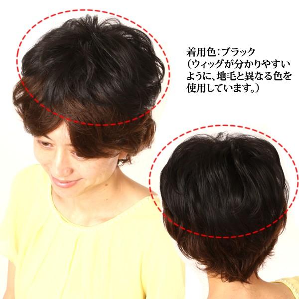 ウィッグ 人毛　耐熱　ヘアピース　ミセス　かつら　部分ウィッグ　薄毛隠し 白髪隠し 円形脱毛症 抗がん剤治療　ふんわりボリューム 人毛ミックス 6415kaiの画像