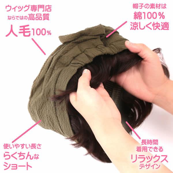 キャップ 髪付き帽子 毛付き帽子 ウィッグ付き帽子 医療用ウィッグ 夏用 ウィッグ 医療用 毛付内帽子 帽子用ウィッグ人毛 髪付帽子コットン 綿 hb73の画像
