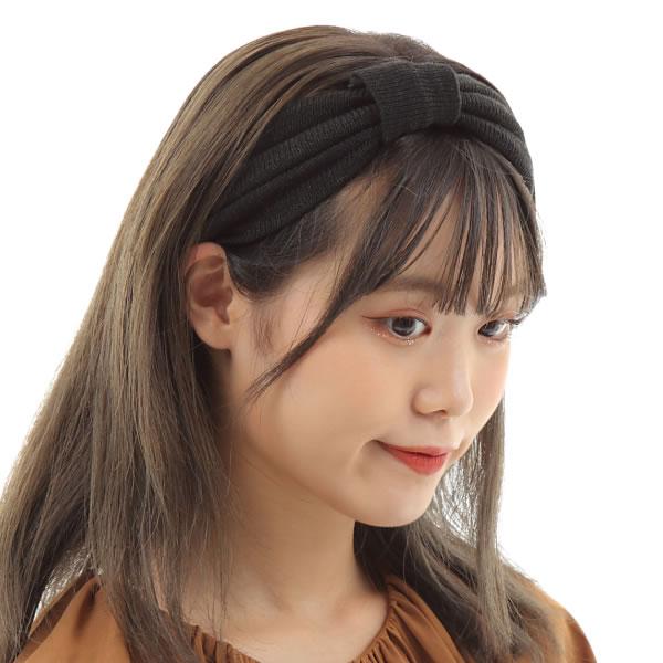 ターバン 幅広 ヘアバンド 白髪隠し リボン ウール バンド レディース