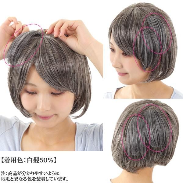 ウィッグ ヘアピース 人毛 円形脱毛症 部分ウィッグ グレーヘアー