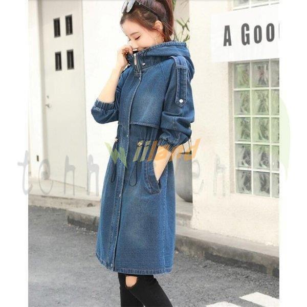 最適な材料 トレンチコート レディース 春 秋 デニム デニムジャケット スプリング コート ロング テロンチ ジャケット 通勤 着痩せ アウター フード付き 新版 Teslaimagem Com Br