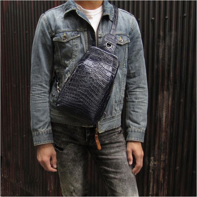 クロコダイル 本革 斜めがけバッグ ボディバッグ ワニ革 ブラック