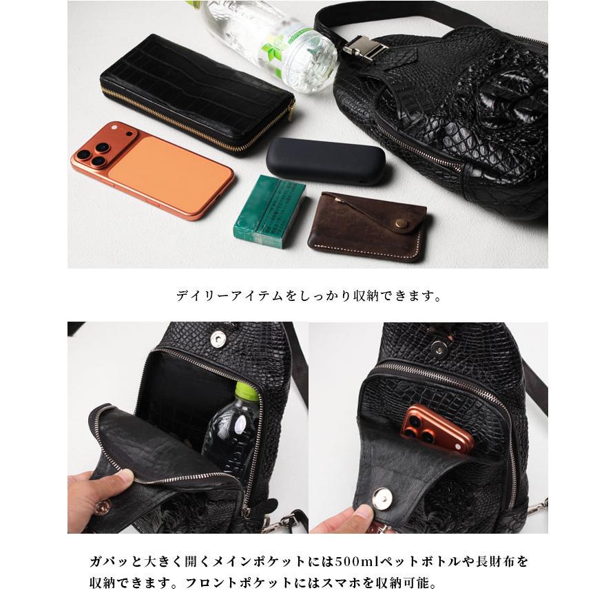 クロコダイル ワニ革 本革 斜めがけ ボディバッグ ショルダー ワイルド