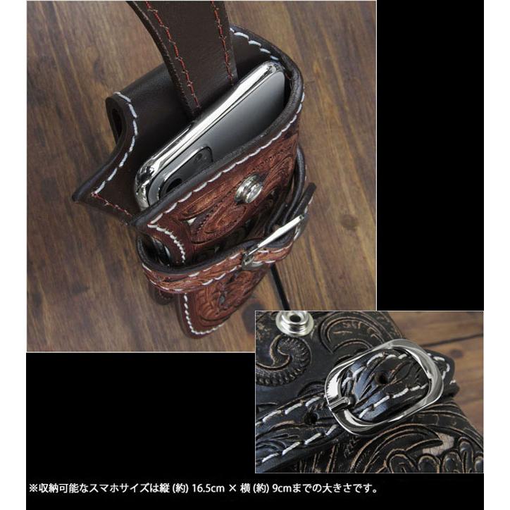 カービング レザー スマホ/iPhoneケース スマホホルダー 本革 ヌメ革