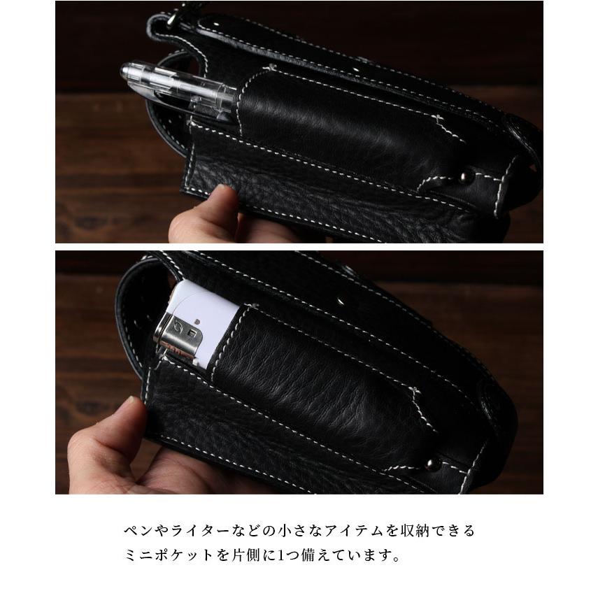 ミニ ベルトポーチ たばこ&スマホケース iPhone ホルダー レザー 牛革
