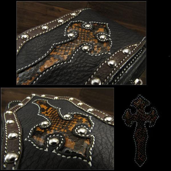 本革レザー ウエストポーチ ボディバッグ アイアンクロス バイカー 蛇