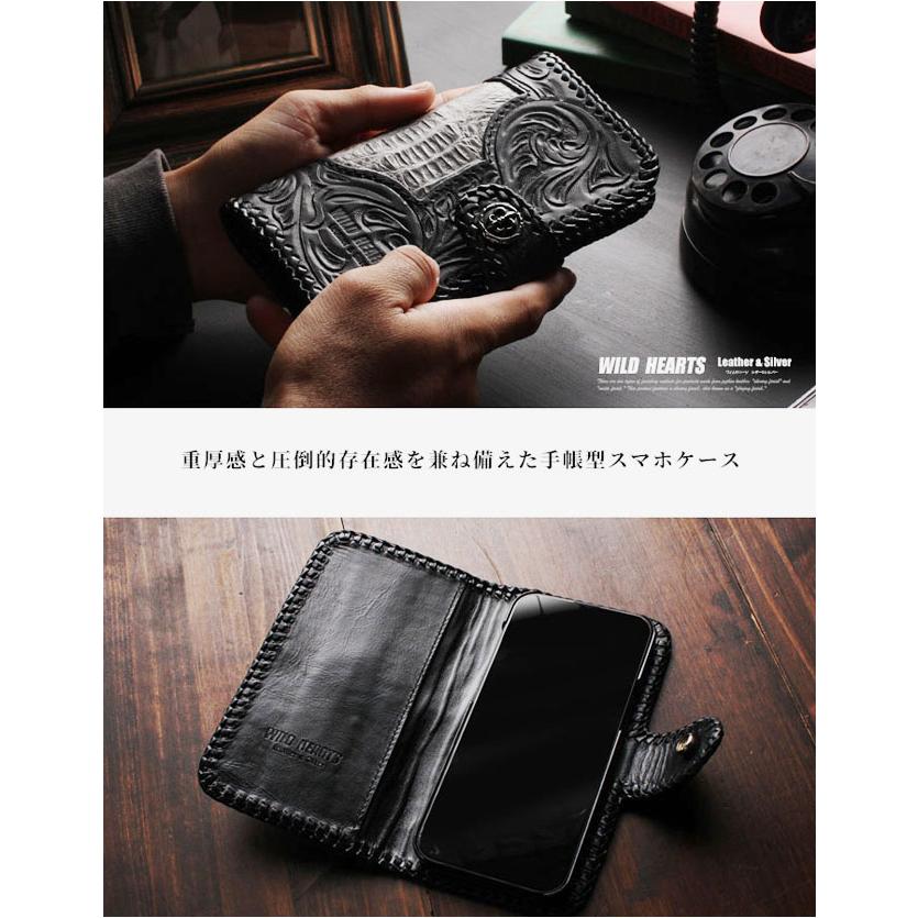 クロコダイル カービング 手帳型 iPhoneケース 本革 ワニ革 カイマン