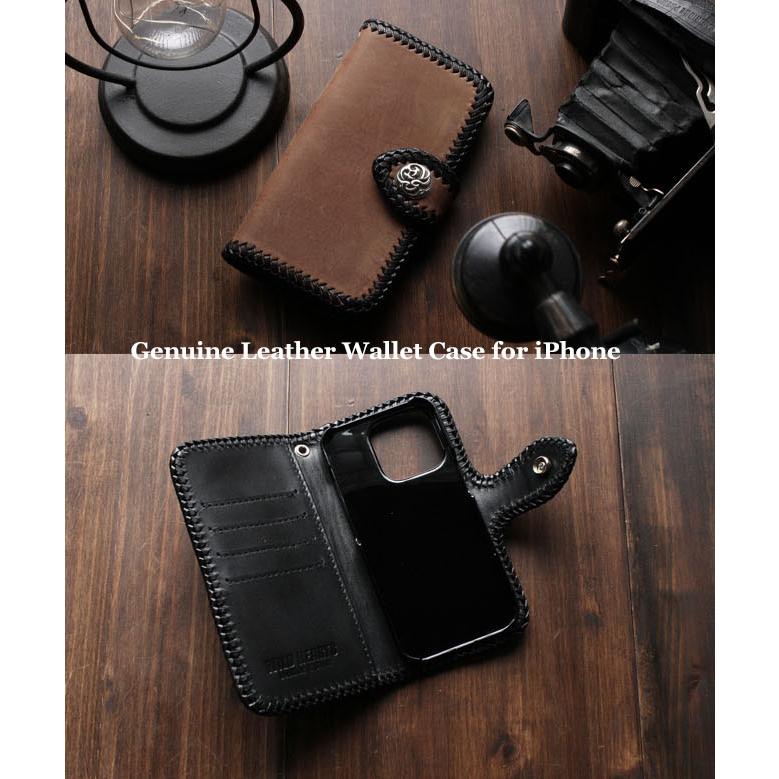 iPhone ケース 手帳型 サッビア 編み込み 姫路レザー 本革 コンチョ