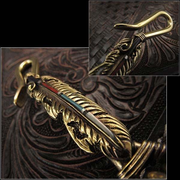 真鍮 キーホルダー キーフック フェザー ネイティブ インディアン