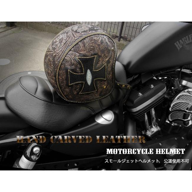 ヘルメット バイクヘルメット カービング 本革 ハーレー アイアン