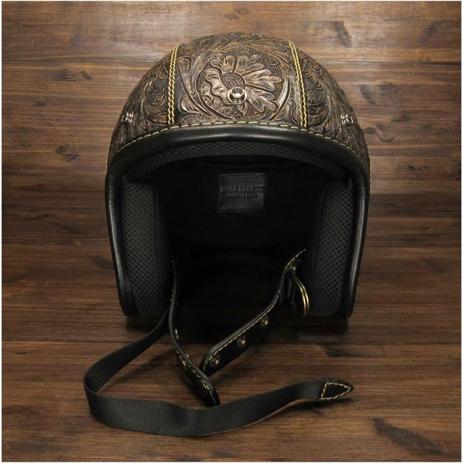 ヘルメット バイクヘルメット カービング 本革 ハーレー アイアン