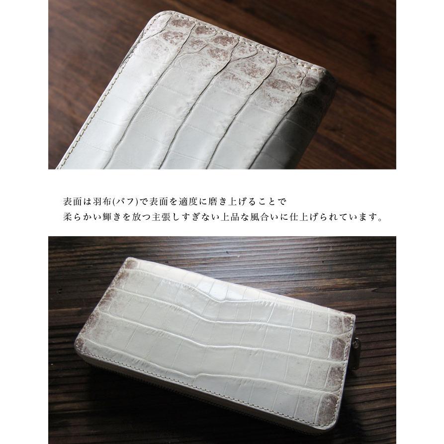 メンズ／レディース ヒマラヤクロコダイル ラウンドファスナー 長財布 ホワイト 白 ワニ革 ウォレット (ID lw400)za022の画像