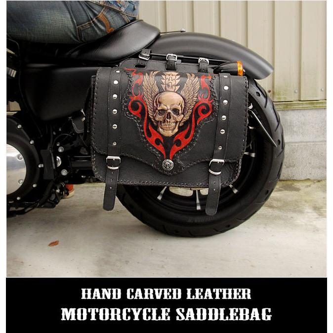 ビンテージ スカル バックル RIDE FREE ウイング ハーレー コウモリ レザーサドルバッグ スカル ドクロ カービング バイク用 ハーレー