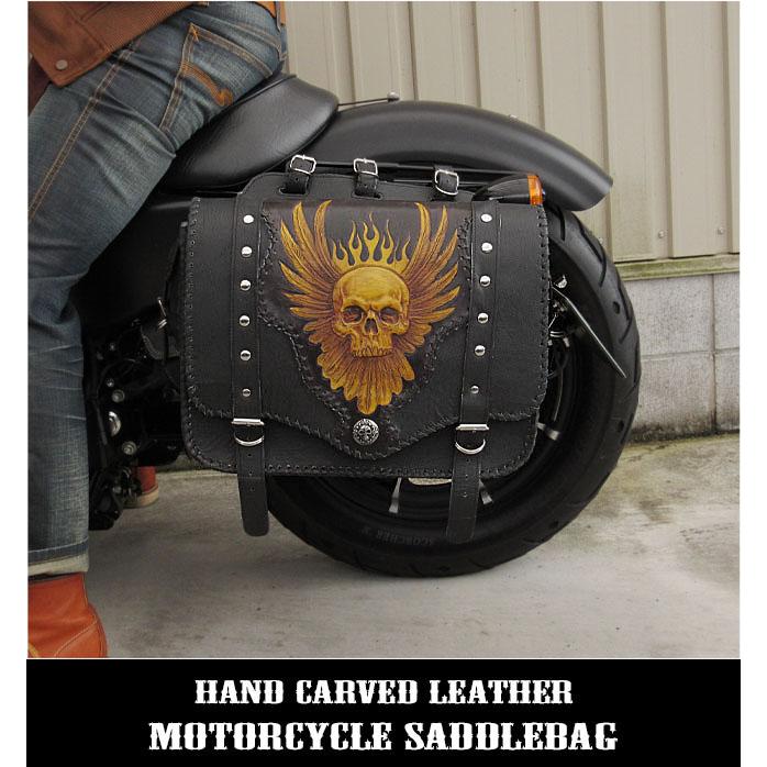 バイク用シングルサドルバッグ スカル ドクロ＆ウィング フェザー 