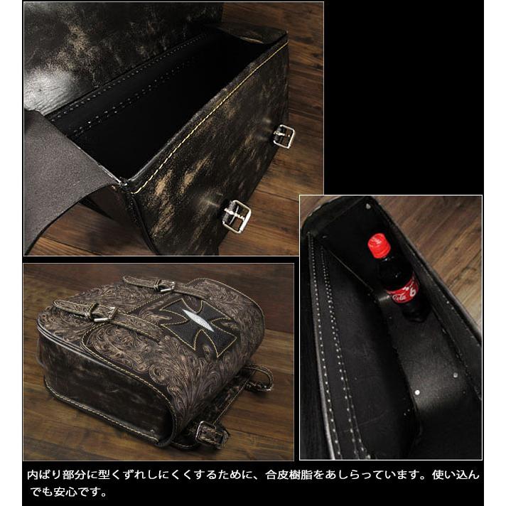 バイク サドルバッグ 本革 カービング ハーレー ブラック スティング