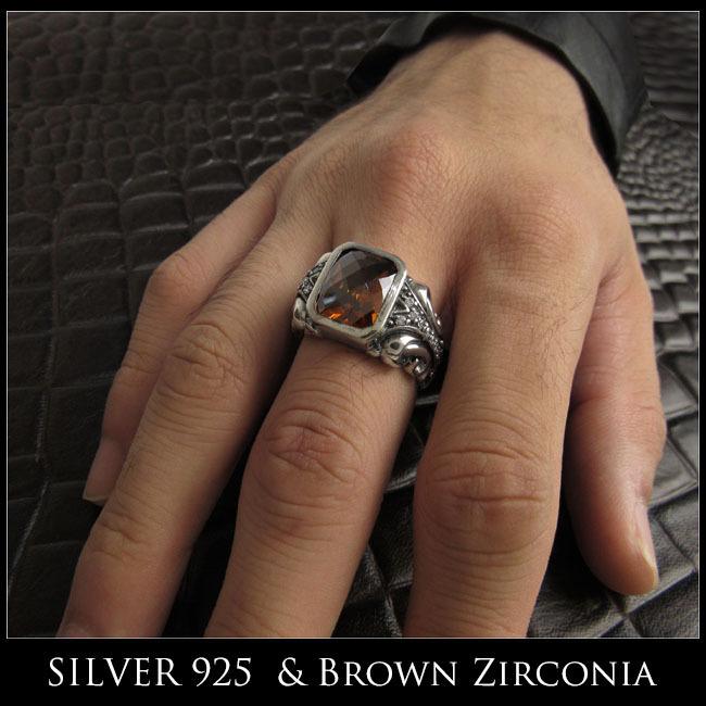 シルバーリング 印台リング ブラウンジルコニアリング メンズ