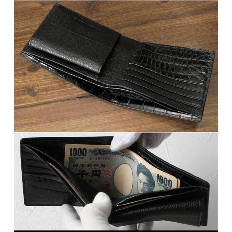 シャムネス レディース／メンズ クロコダイル 二つ折り財布 ブラック
