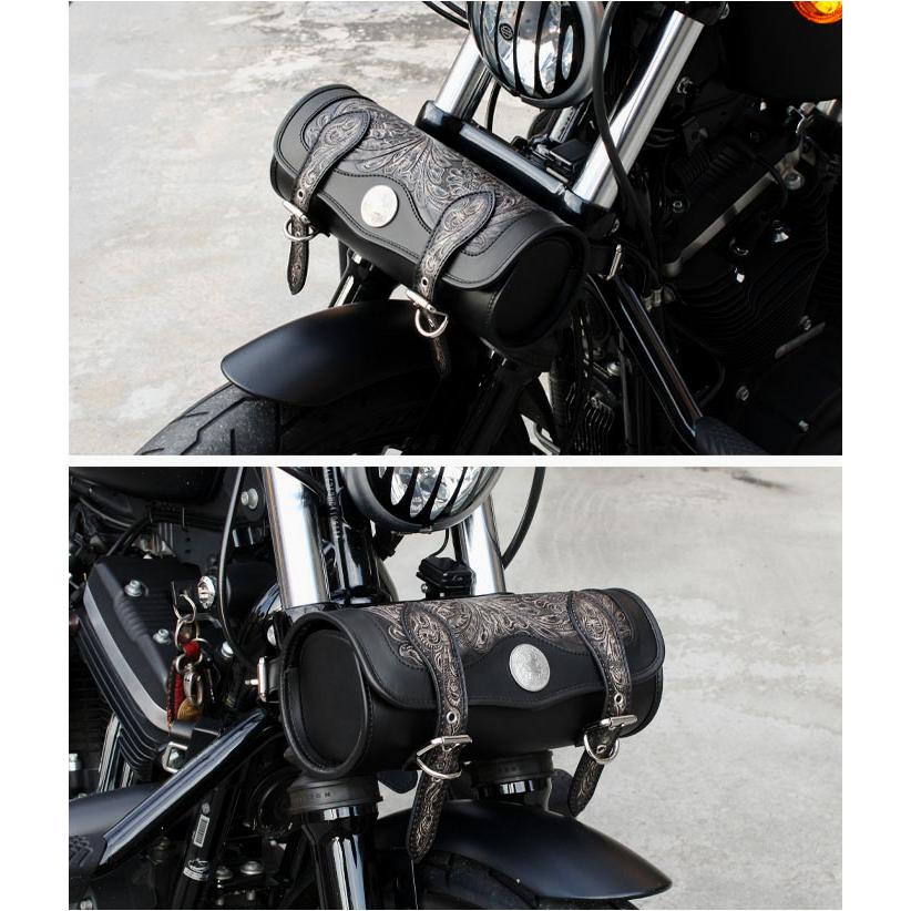 レザー ツールバッグ 本革 フォークバッグ カービング バイク用
