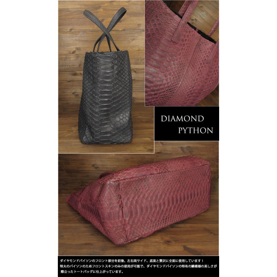 【早い者勝ち】 送料無料 パイソン トートバッグ バッグ 本革 ショルダーバッグ メ蛇革 ダイヤモンドパイソン マット仕上 旅行 大容量 A4 ブラック/レッド(ID tb577) 【1613586890】(59000円)