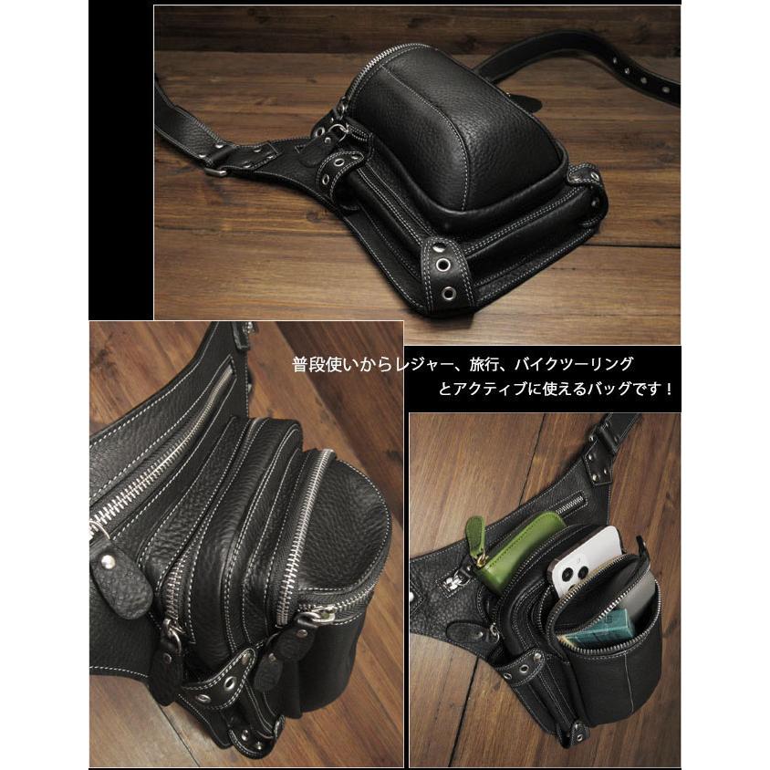 バンソン レザー ボディバック ツーリング アメリカン トラッカー バイク 古着 バイカー ヒップバッグ ウエストバッグ レッグベルト付き