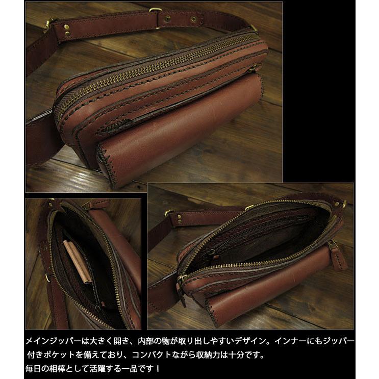 本革 メンズ／レディース ウエストバッグ ファニーパック ボディバッグ