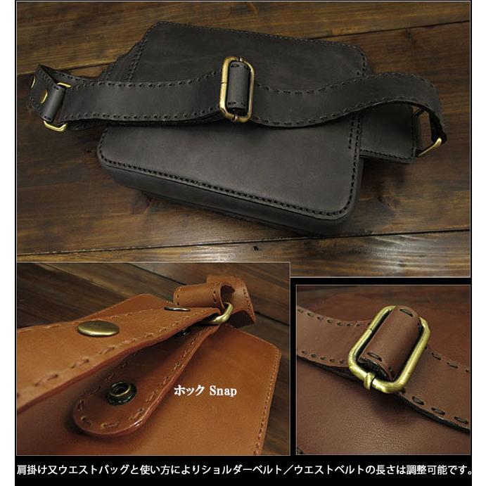 本革 メンズ／レディース ウエストバッグ ファニーパック ボディバッグ