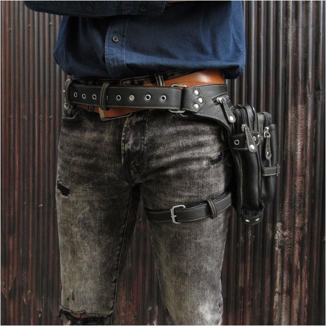 ウエストバッグ レザー レッグベルト付き ヒップバッグ ポーチ