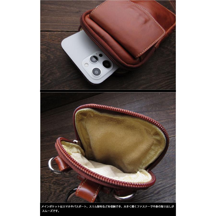 本革 スマホポーチ ベルトポーチ ミニウエストポーチ レザー／牛革