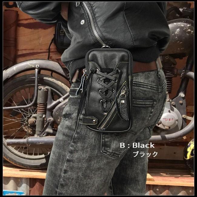 レザー ミニウエスト ベルトポーチ スマホ／アイフォン ケース 本革