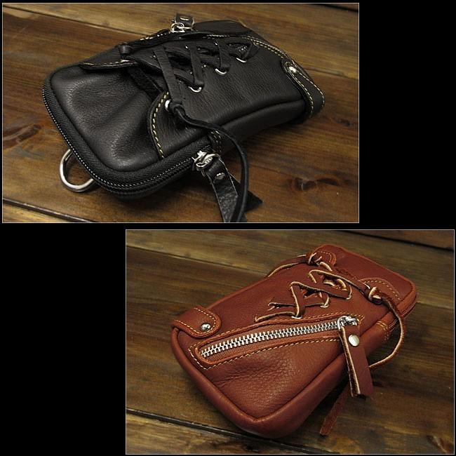 レザー ミニウエスト ベルトポーチ スマホ／アイフォン ケース 本革