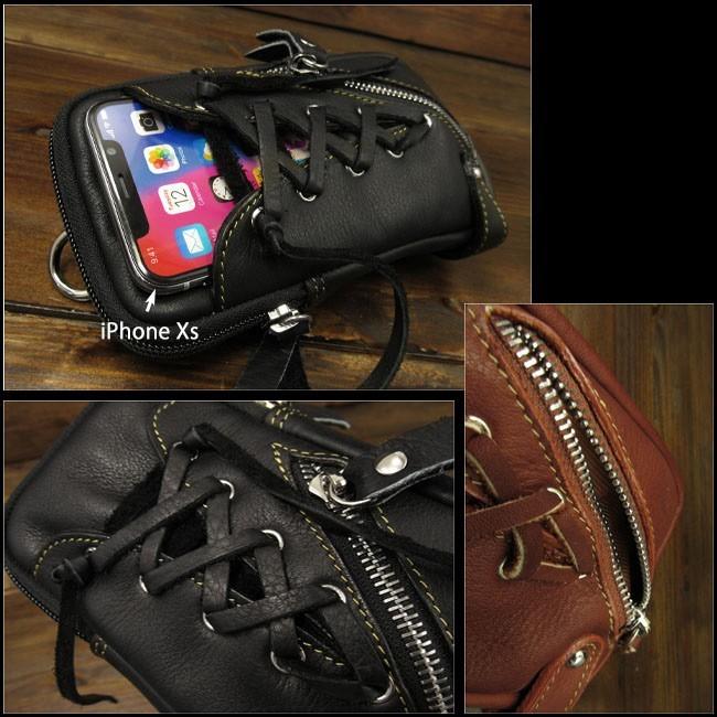 レザー ミニウエスト ベルトポーチ スマホ／アイフォン ケース 本革